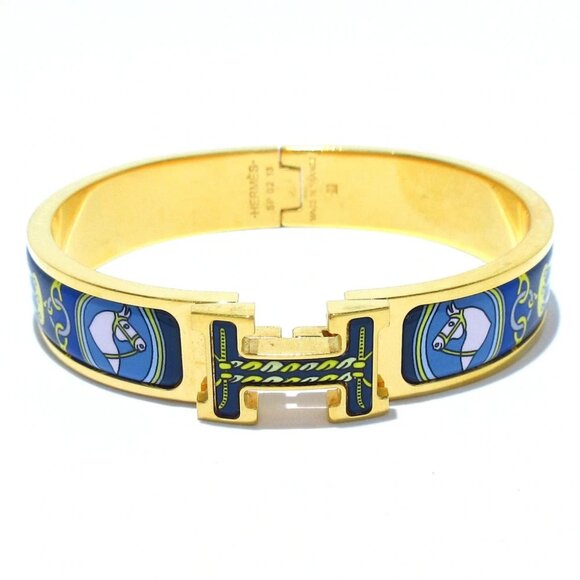 Auth HERMES Clic H - Gold Blue Multi Hardware Bangle - Picture 1 of 7
